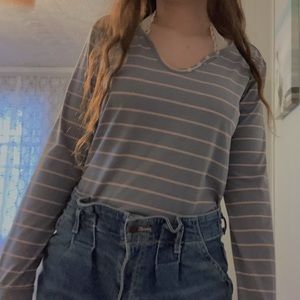 Gray + Pink Striped Long Sleeve Shirt Size Medium